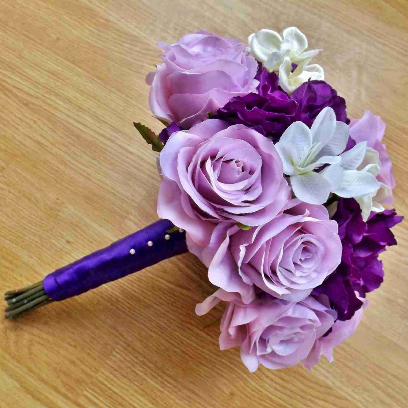 purple hydrangea wedding bouquet