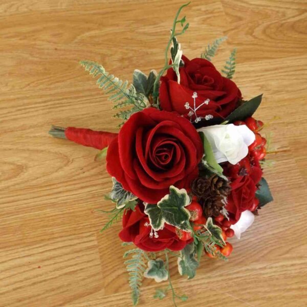red bridesmaid bouquets