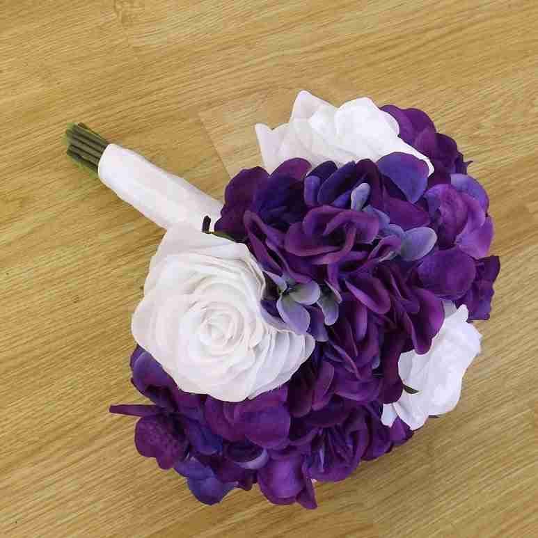 purple hydrangea wedding bouquet